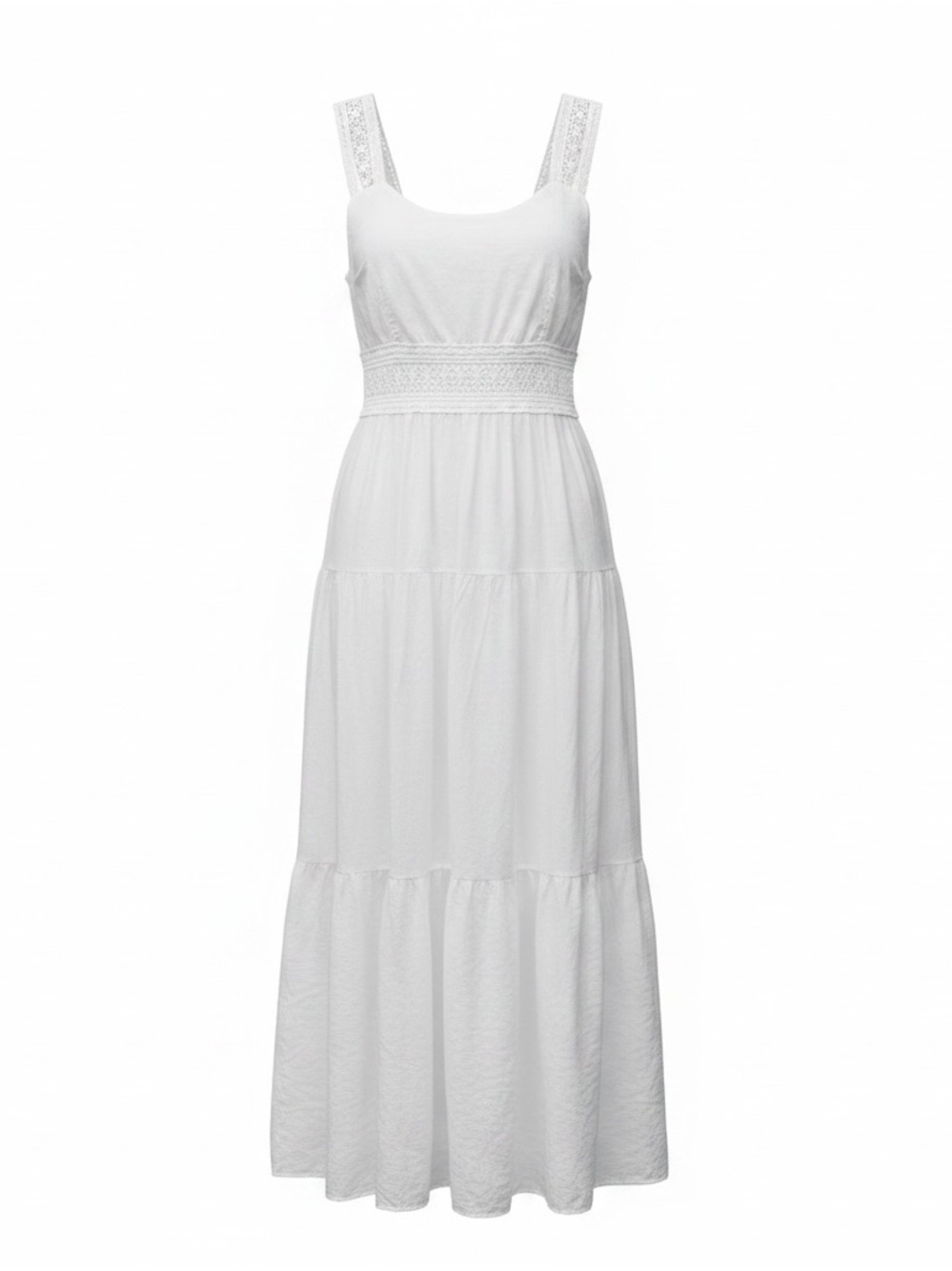 White Lace-Trim Maxi Sundress - Women cotton lace LWD